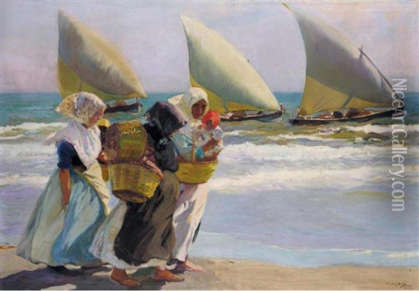 Las Tres Velas (the Three Sails) Oil Painting - Joaquin Sorolla Y Bastida
