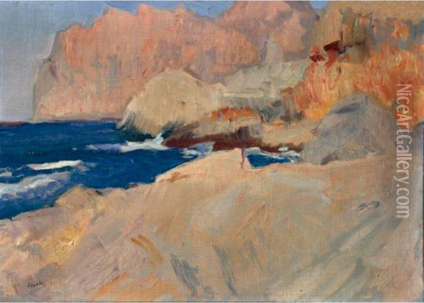 Cala De San Vicente, Mallorca (the Cove At San Vicente, Mallorca) Oil Painting - Joaquin Sorolla Y Bastida