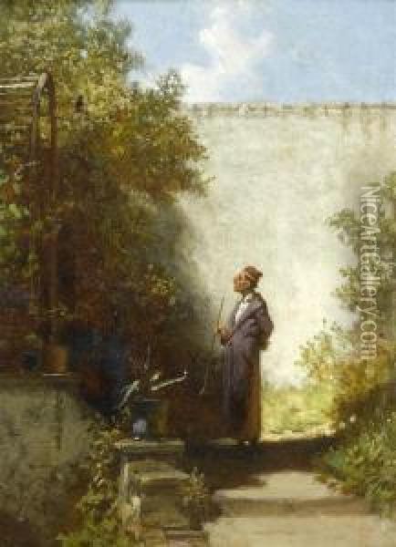In The Garden - The Philosopher Oil Painting - Carl Spitzweg