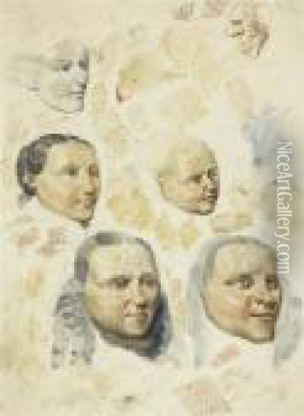 Sheet With Female Head Studies. Oil Painting - Carl Spitzweg