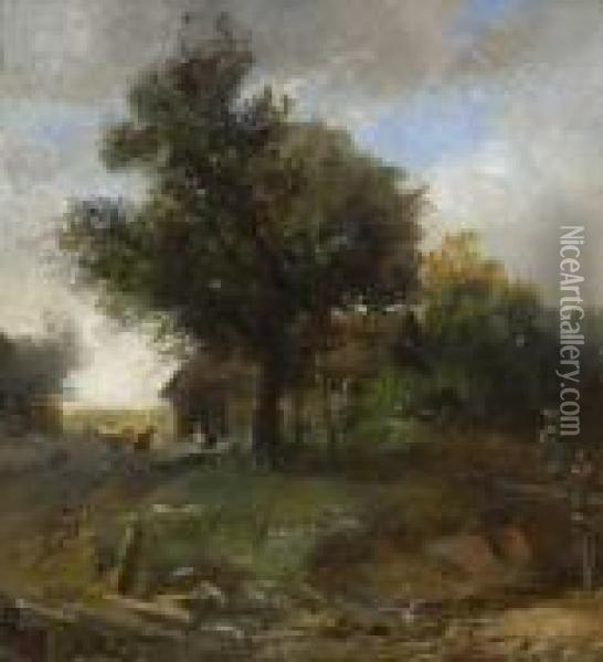 Kleine Landschaft Mit Bauernhof Oil Painting - Carl Spitzweg