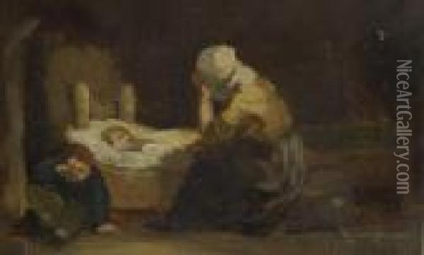 Mutter Am Bett Des Schlafenden Kindes Oil Painting - Carl Spitzweg