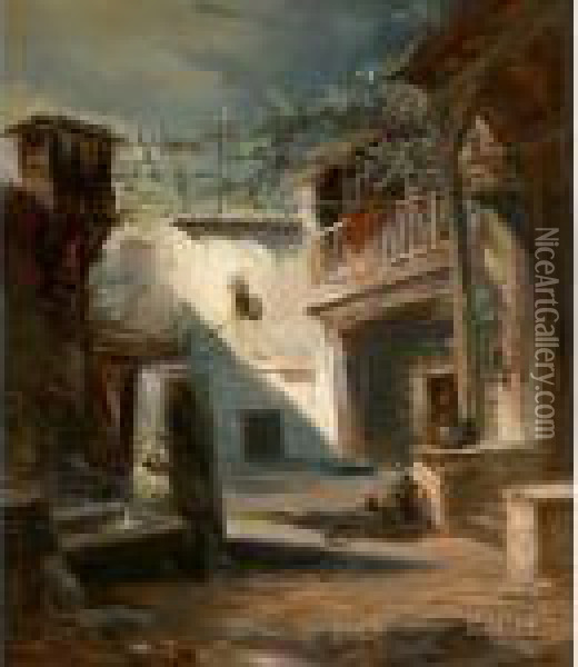 Der Albergohof Resina In Der Strada In Neapel Oil Painting - Carl Spitzweg
