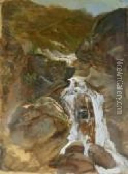 Felslandschaft Mit Wasserfall Oil Painting - Carl Spitzweg
