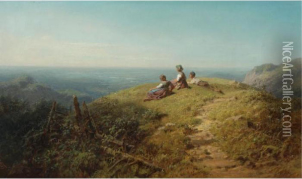 On Top Of The Hill (auf Freier Hoehe) Oil Painting - Carl Spitzweg