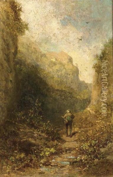 Hunter In A Mountainous Landscape Oil Painting - Carl Spitzweg