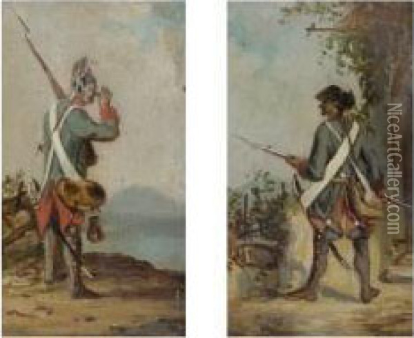 Soldat Aus Der Armee Friedrichs
 Ii. Von Preusen - Infanterist In Der Uniform Des 18.
 Jahrhunderts. Oil Painting - Carl Spitzweg