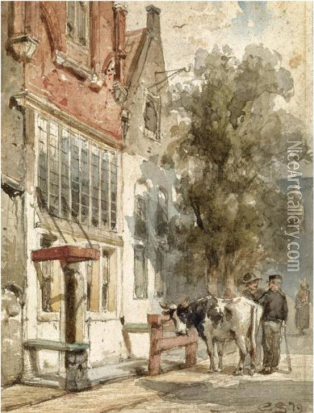 A Street Scene In Monnickendam Oil Painting - Cornelis Springer