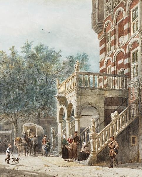 De Waag Op De Brink Te Deventer Oil Painting - Cornelis Springer