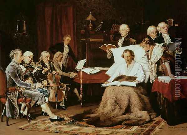 Mozart 1756-91 Sings his Requiem Oil Painting - Thomas W. Shields