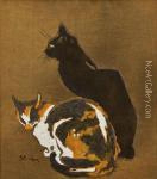 Zwei Katzen Oil Painting - Theophile Alexandre Steinlen
