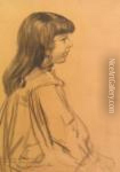 Portrait Of A Young Girl Oil Painting - Theophile Alexandre Steinlen