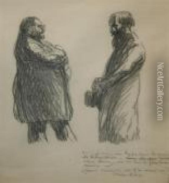 Deux Hommes Discutant Oil Painting - Theophile Alexandre Steinlen