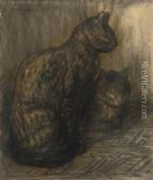 Deux Chats Oil Painting - Theophile Alexandre Steinlen