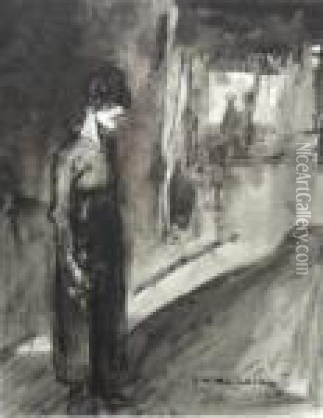 Femme Se Tenant Dans Une Rue Oil Painting - Theophile Alexandre Steinlen