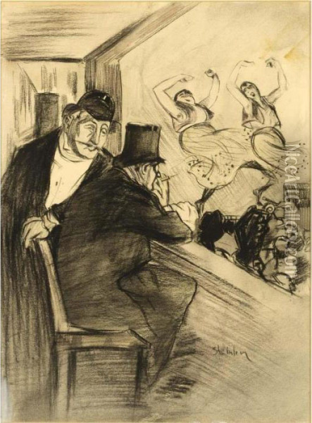 Two Men At The Theatre Oil Painting - Theophile Alexandre Steinlen