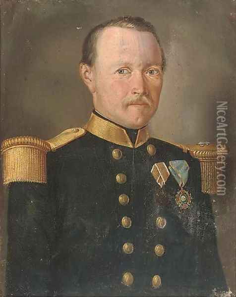 Portrait of an officer, though to be from the Rifle Company of the 1st Swiss Regiment of the army of the Kingdom of the Two Sicilies Oil Painting - Italian School