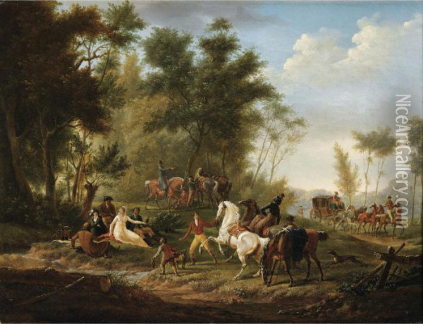 Halte De Cavaliers Et D'elegants Pres D'une Riviere Oil Painting - Joseph Swebach-Desfontaines