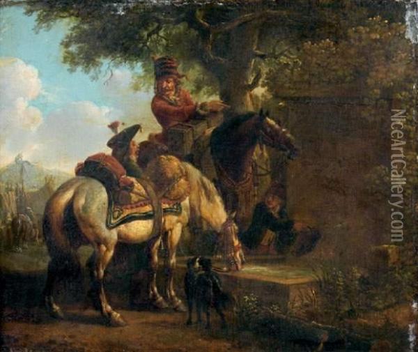 La Halte Des Cavaliers Oil Painting - Joseph Swebach-Desfontaines