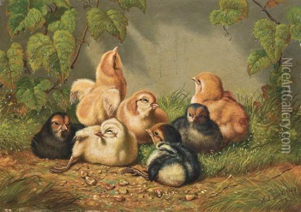 Seven Chicks Oil Painting - Arthur Fitzwilliam Tait