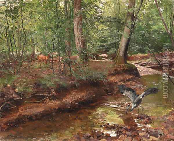 Forest wildlife Oil Painting - German School