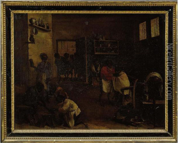 A Singerie: Monkeys At The Barber Oil Painting - David The Younger Teniers