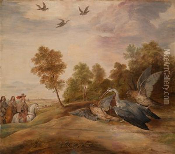 The Falcon Hunt Of Governor Archdukeleopold William Oil Painting - David The Younger Teniers