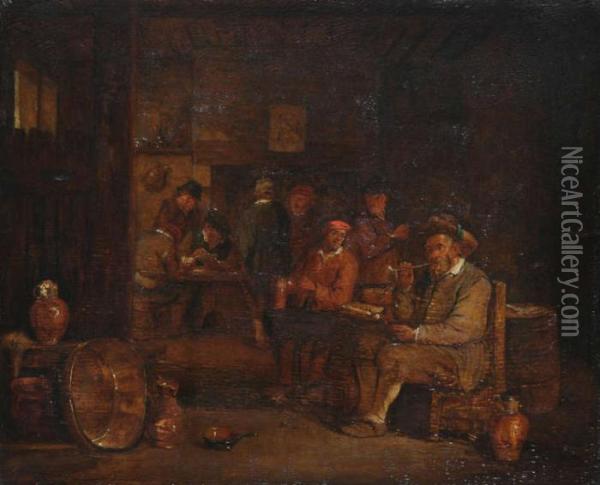 Herbergtafereel Met Pijprokers En Kaartspelers Oil Painting - David The Younger Teniers