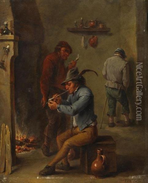 Rauchende Bauern Im Wirtshaus Oil Painting - David The Younger Teniers