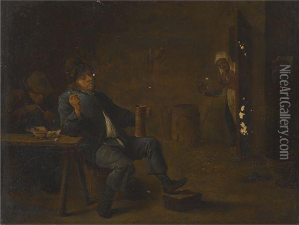 Interior With Figures Smoking And Drinking Oil Painting - David The Younger Teniers