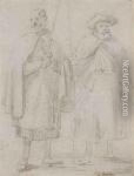 Portrait De Deux Pecheurs En Pied Oil Painting - David The Younger Teniers