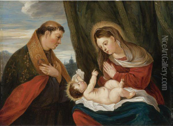 Madonna And Child With St. Ludwig Of Toulouse Oil Painting - David The Younger Teniers