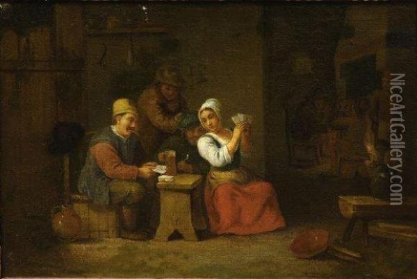 Les Joueurs De Cartes. Oil Painting - David The Younger Teniers