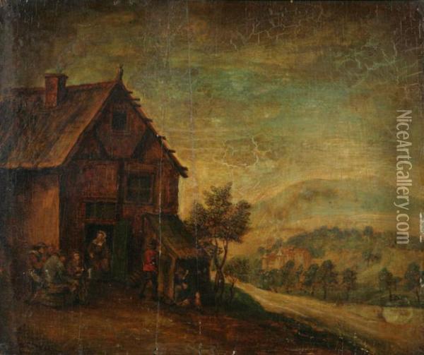 Herbergtafereel In Openlucht Oil Painting - David The Younger Teniers