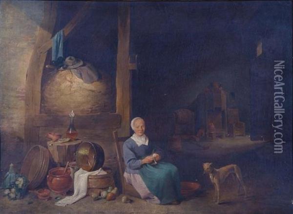 An Old Woman Peeling Pears Oil Painting - David The Younger Teniers
