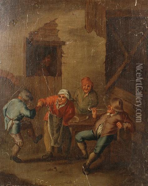 Figures Outside A Tavern Oil Painting - David The Younger Teniers