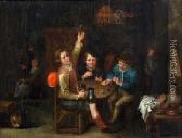 Drei Junge Manner In Einer Stube Beim Kartenspiel Oil Painting - David The Younger Teniers
