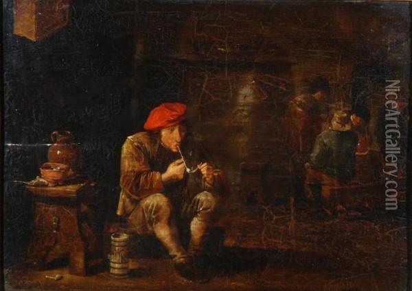 Interno Di Osteria Con Fumatore Di Pipa Oil Painting - David The Younger Teniers