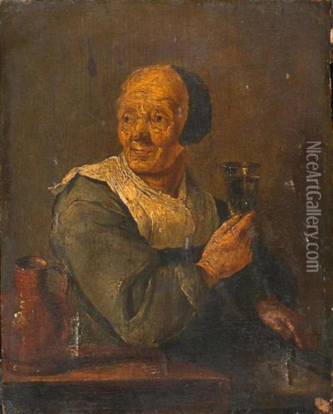Bildnis Einer Dame Mit Weinglas. Oil Painting - David The Younger Teniers