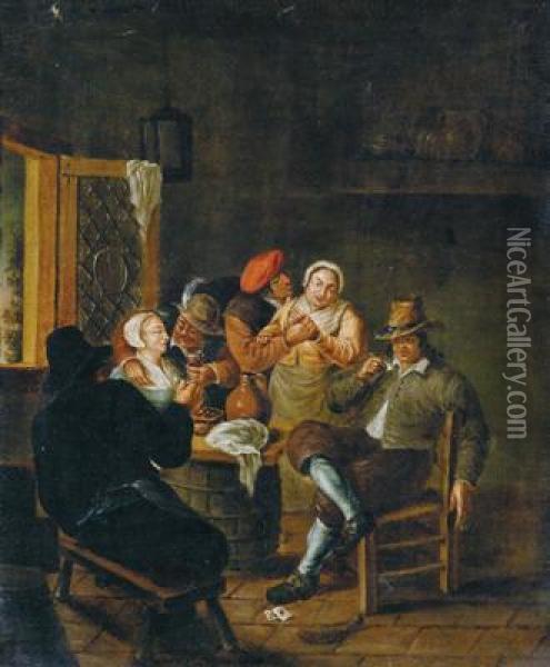 Coppie Che Sbevazzano E Si Abbracciano In Un Interno Oil Painting - David The Younger Teniers