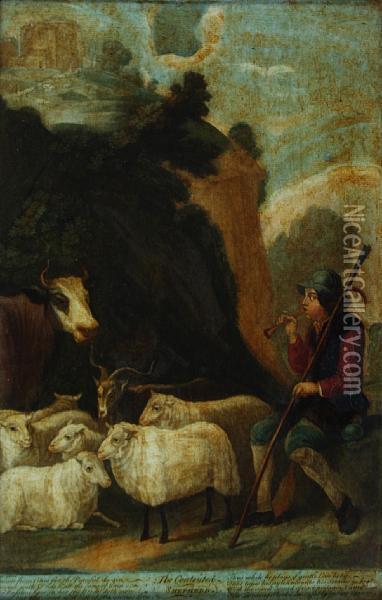 The Contented Shepherd; The Thoughtfulshepherd Oil Painting - David The Younger Teniers