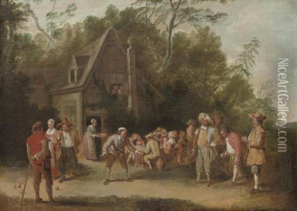 Playing Boule At The Inn Oil Painting - David The Younger Teniers
