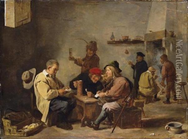 Card Players In An Inn Oil Painting - David The Younger Teniers