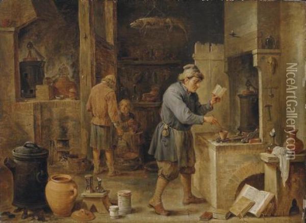 An Alchemist In His Workshop Oil Painting - David The Younger Teniers