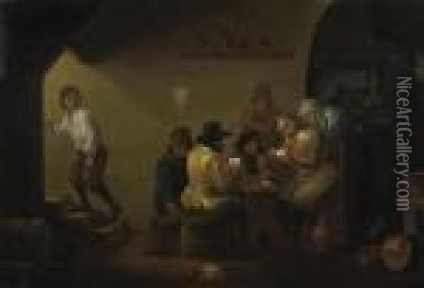 Cardplayers In The Pub Oil Painting - David The Younger Teniers