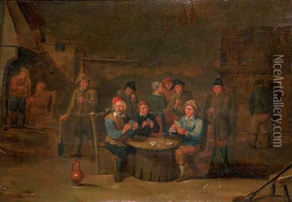 La Partie De Cartes Dans La Taverne. Oil Painting - David The Younger Teniers