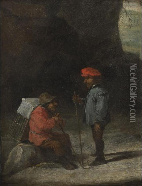 Two Travelers Conversing By The Roadside Oil Painting - David The Younger Teniers