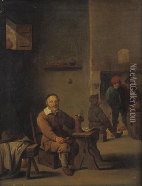 Figure Enjoying A Pipe And A Drink At A Tavern Oil Painting - David The Younger Teniers