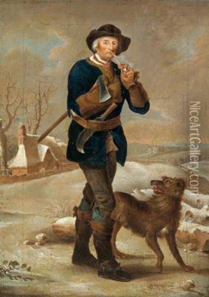 Un Tagliabosco Con Il Suo Cane In Un Paesaggio Invernale Oil Painting - David The Younger Teniers