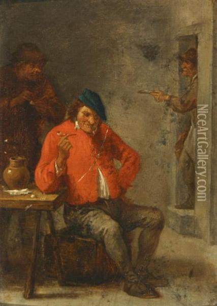 Men Smoking Meerschaum Pipes In A Tavern Oil Painting - David The Younger Teniers